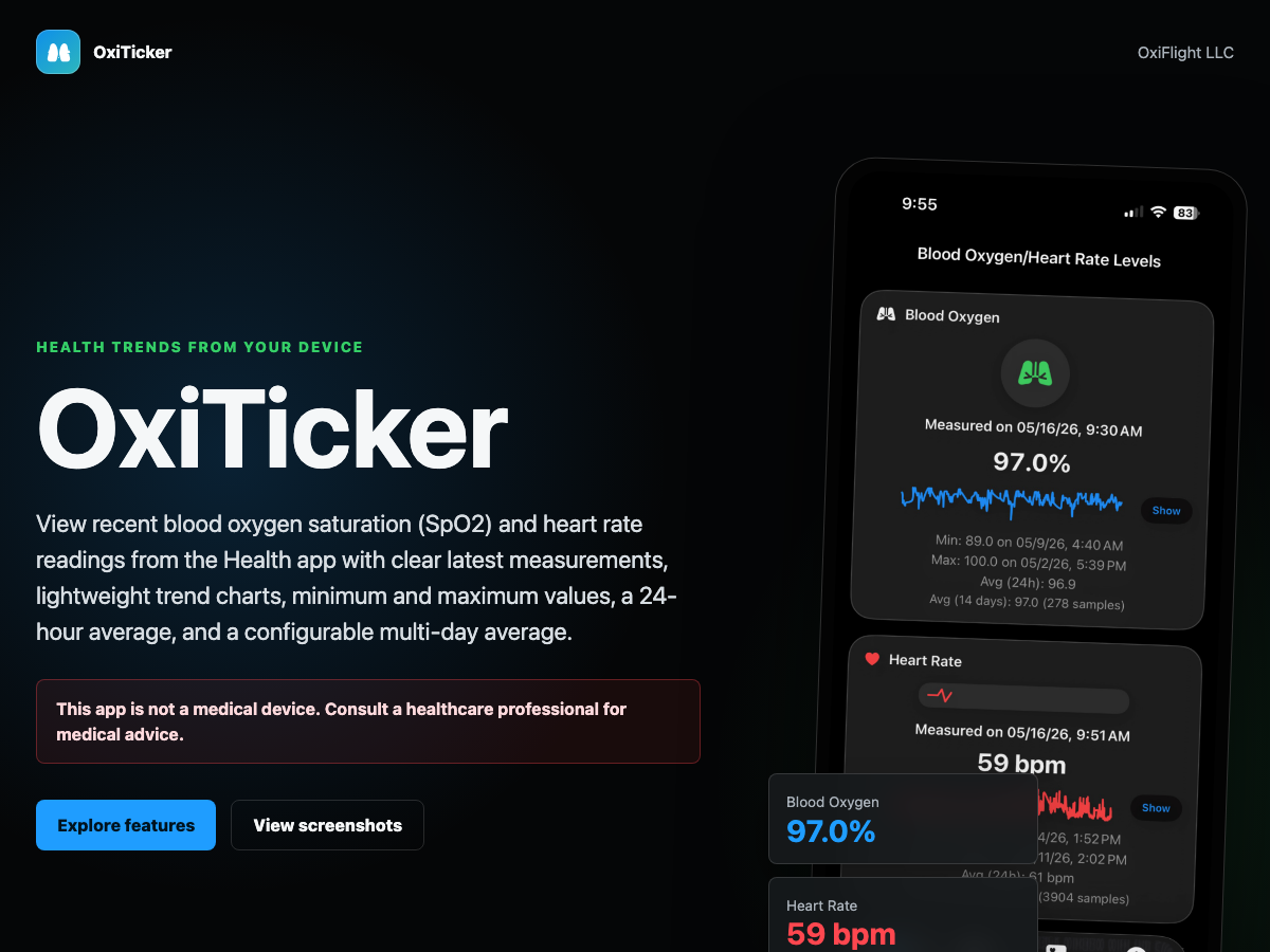 OxiTicker homepage thumbnail